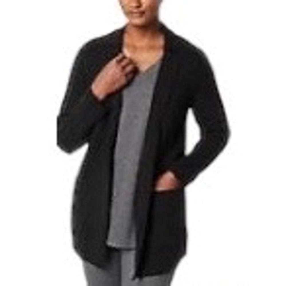 J.Jill Black Linen Blend Open Front Knit Cardigan Blend Pockets Sz XS #4093